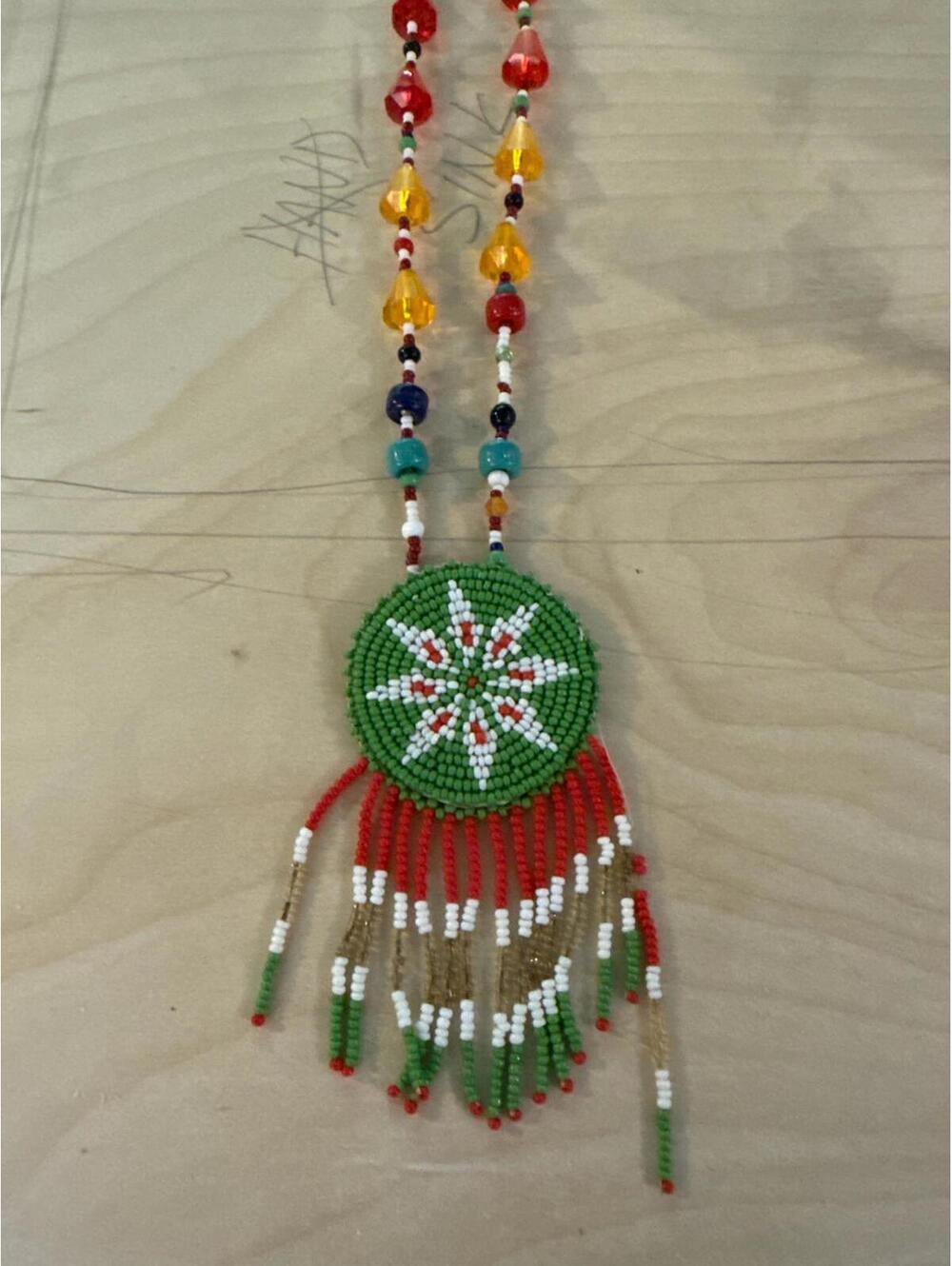 Vintage beaded Native American medallion Navajo necklace